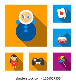 Children toy flat icons in set collection for design. Game and bauble vector symbol stock web illustration.