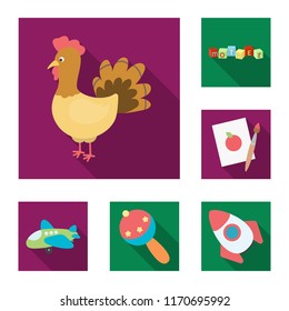 Children toy flat icons in set collection for design. Game and bauble vector symbol stock web illustration.