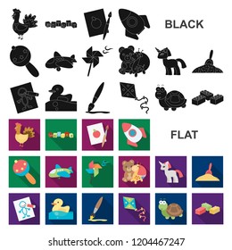 Children toy flat icons in set collection for design. Game and bauble vector symbol stock web illustration.