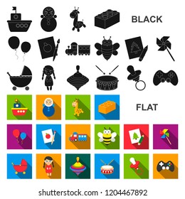 Children toy flat icons in set collection for design. Game and bauble vector symbol stock web illustration.