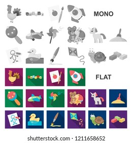 Children toy flat icons in set collection for design. Game and bauble vector symbol stock web illustration.