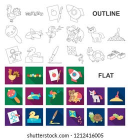 Children toy flat icons in set collection for design. Game and bauble vector symbol stock web illustration.