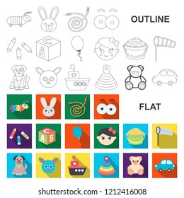 Children toy flat icons in set collection for design. Game and bauble vector symbol stock web illustration.