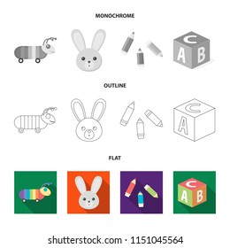 Children toy flat,outline,monochrome icons in set collection for design. Game and bauble vector symbol stock web illustration.