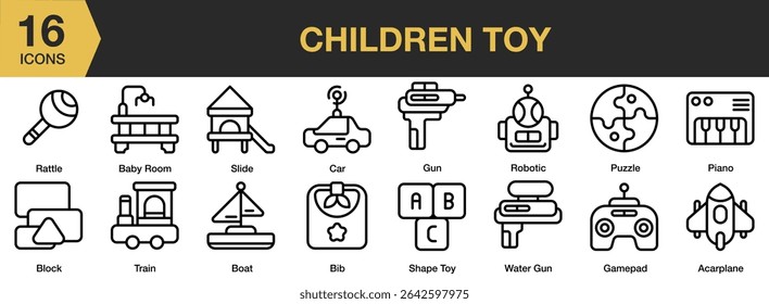 Children Toy icon set. Includes children, play, education, boy, little, and More. Outline icons vector collection.