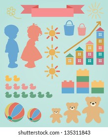 Children toy infographic set for your design. With these elements, you can make a original graphics on demographics, consumption, production of goods for children etc.