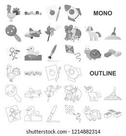 Children toy monochrom icons in set collection for design. Game and bauble vector symbol stock web illustration.