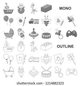 Children toy monochrom icons in set collection for design. Game and bauble vector symbol stock web illustration.