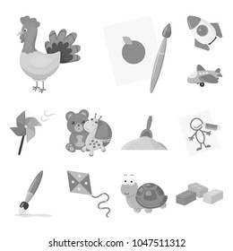 Children toy monochrome icons in set collection for design. Game and bauble vector symbol stock web illustration.