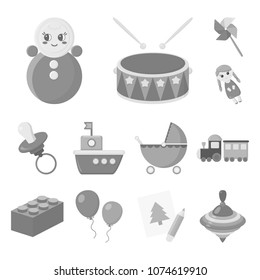 Children toy monochrome icons in set collection for design. Game and bauble vector symbol stock web illustration.