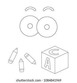Children toy outline icons in set collection for design. Game and bauble vector symbol stock web illustration.