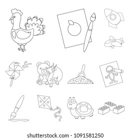 Children toy outline icons in set collection for design. Game and bauble vector symbol stock web illustration.