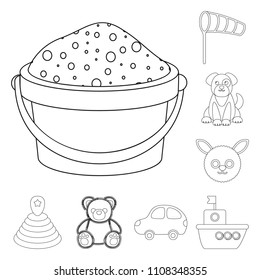 Children toy outline icons in set collection for design. Game and bauble vector symbol stock web illustration.