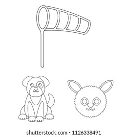 Children toy outline icons in set collection for design. Game and bauble vector symbol stock web illustration.