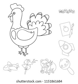 Children toy outline icons in set collection for design. Game and bauble vector symbol stock web illustration.