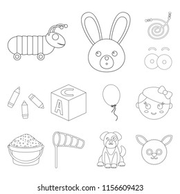 Children toy outline icons in set collection for design. Game and bauble vector symbol stock web illustration.