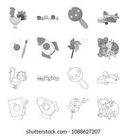 Children toy outline,monochrome icons in set collection for design. Game and bauble vector symbol stock web illustration.
