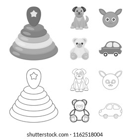 Children toy outline,monochrome icons in set collection for design. Game and bauble vector symbol stock web illustration.