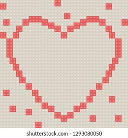 Children toy plastic construction block bricks heart shape. Building blocks heart background.