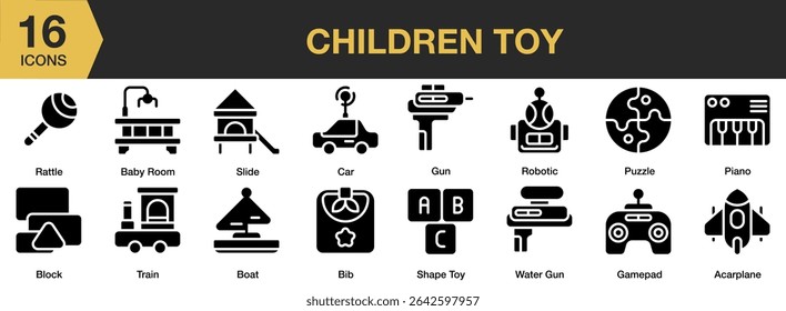 Children Toy solid icon set. Includes children, play, education, boy, little, and More. Solid icons vector collection.