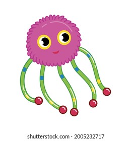 Araña de juguete para niños. Desarrollo infantil y entretenimiento aislado en el fondo blanco. Herramientas de guardería para diversiones y juegos de niños. Icono de vector de color brillante