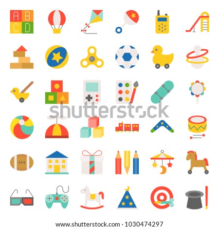 Children toy such as ball, rocking horse, blocks, balloon, flat icon set 2/3