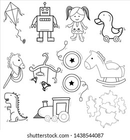 Children Toy Theme Doodle Collection In White Isolated Background - Vector