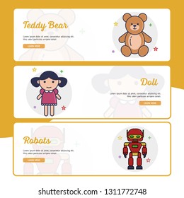 Children Toys Banner Collection with Outline Filled Style