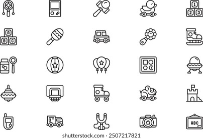 Children toys icons collection is a vector illustration with editable stroke.