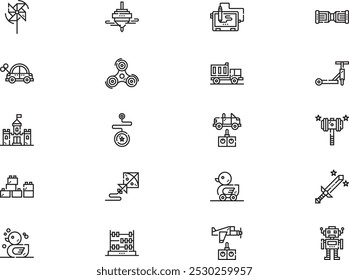 A coleção de ícones de brinquedos infantis é uma ilustração vetorial com traçado editável.