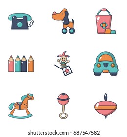 Children toys icons set. Flat set of 9 children toys vector icons for web isolated on white background