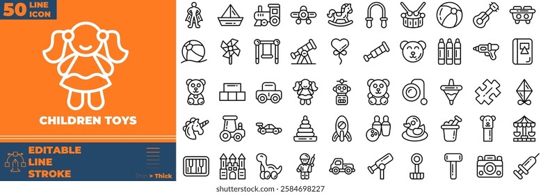 Children Toys Line Editable Icons set. Vector illustration in modern thin line style of children toys icons: toy, kid, child, etc