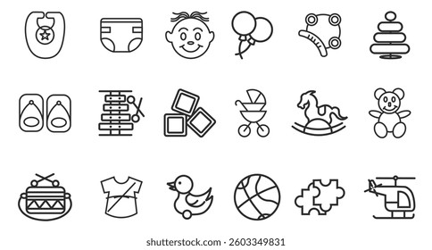 Children Toys Linear Vector Thin Icons Set. vector	