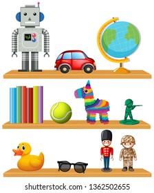 Children toys on shelf illustration