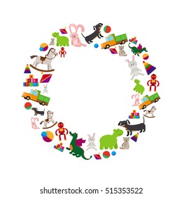Children toys round frame with space for text vector illustration