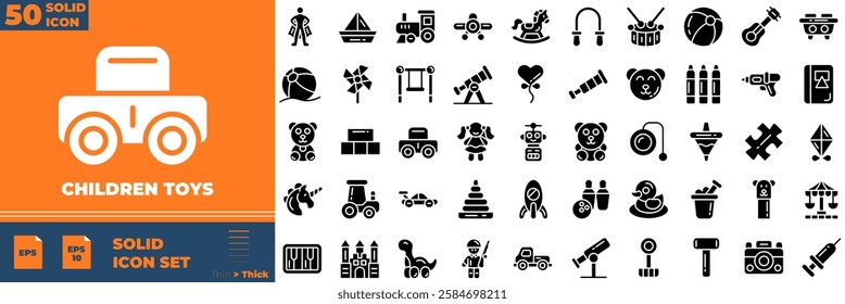 Children Toys Solid Editable Icons set. Vector illustration in modern thin solid style of children toys icons: toy, kid, child, etc