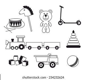 children toys. vector black icons on white background