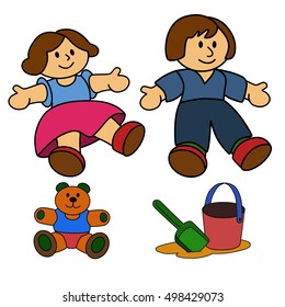 Children and toys. Vector illustration.