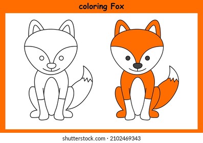 children trace and coloring fox cartoon animal