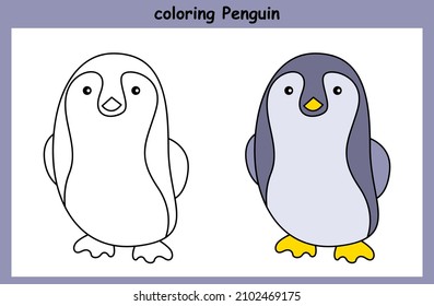 children trace and coloring penguin cartoon animal