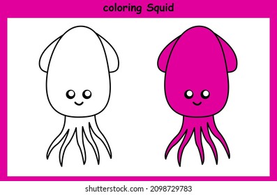 children trace and coloring squid