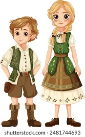 Children in traditional Bavarian clothing, smiling and standing