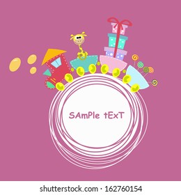children train illustration with giraffe and gift