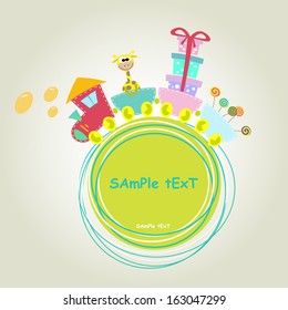 children train illustration with giraffe and gift