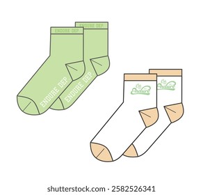 Children trainer socks flat drawing vector design mockup template.
