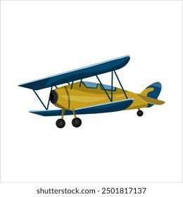 Children transport illustration. Yellow biplane airplane on a white background. Isolated vector illustration.