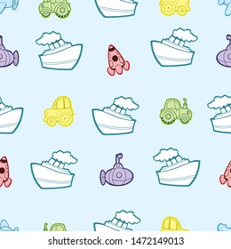 Children transportion on painted seamless background