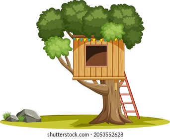A children tree house on white background illustration