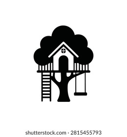 Children tree house playground icon outdoor fun graphic art.