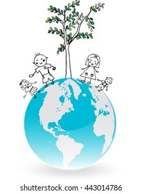Children and trees on the planet Earth